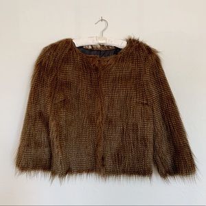 UO Faux Fur Short Coat Brown and Black